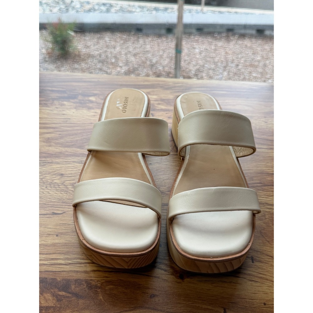 Nisolo Ellie Bone Leather Cream Wood Platform Clogs US 9